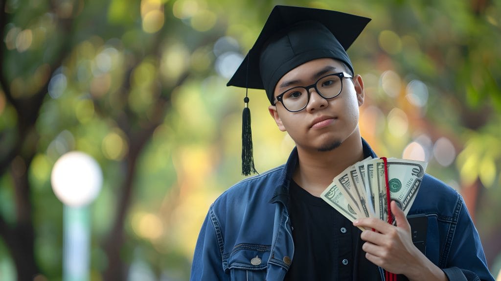 graduate holding cash